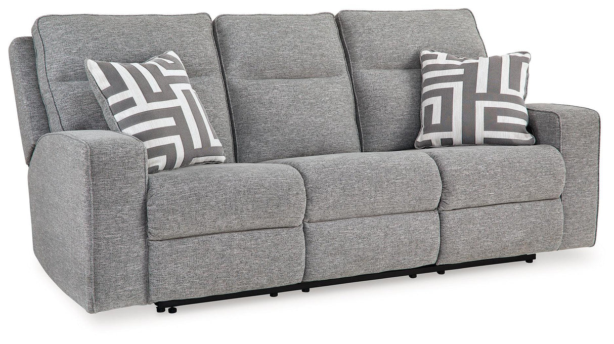Biscoe Pewter Performance Fabric Dual Power Reclining Sofa by Ashley at Eve Furniture