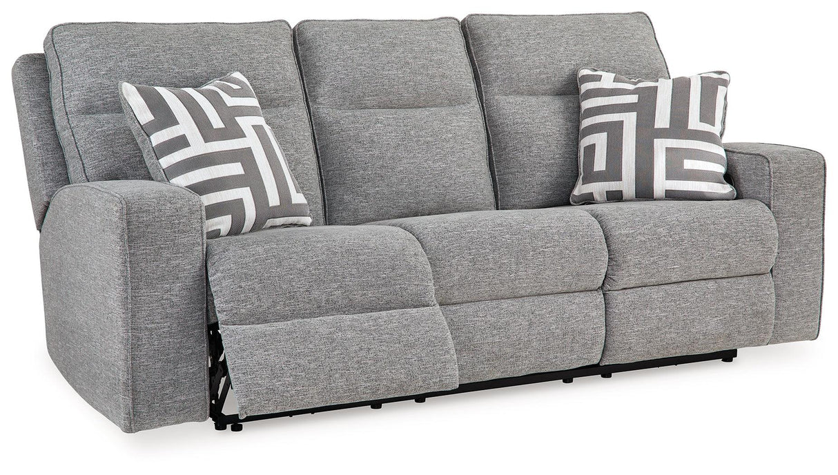 Biscoe Pewter Performance Fabric Dual Power Reclining Sofa by Ashley at Eve Furniture