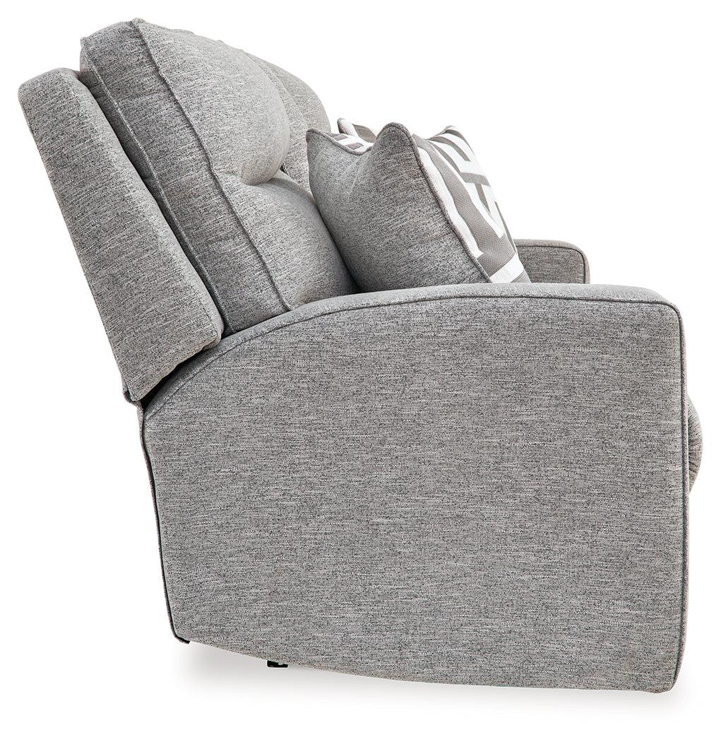 Biscoe Pewter Performance Fabric Dual Power Reclining Loveseat by Ashley at Eve Furniture