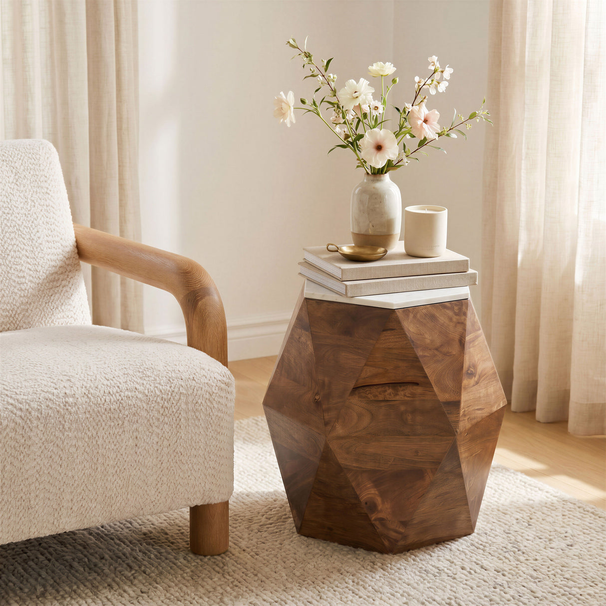 Bisel White & Walnut Side Table by Zuomod at Eve Furniture