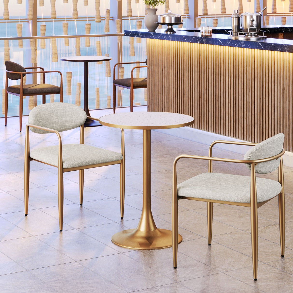 Bite Beige & Gold Bistro Table by Zuomod at Eve Furniture