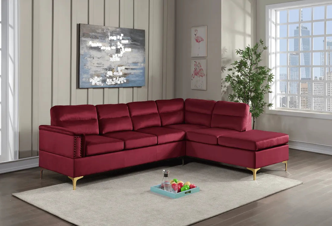 Vogue Red Velvet Right Arm Facing (RAF) Sectional by Happy Homes at Eve Furniture