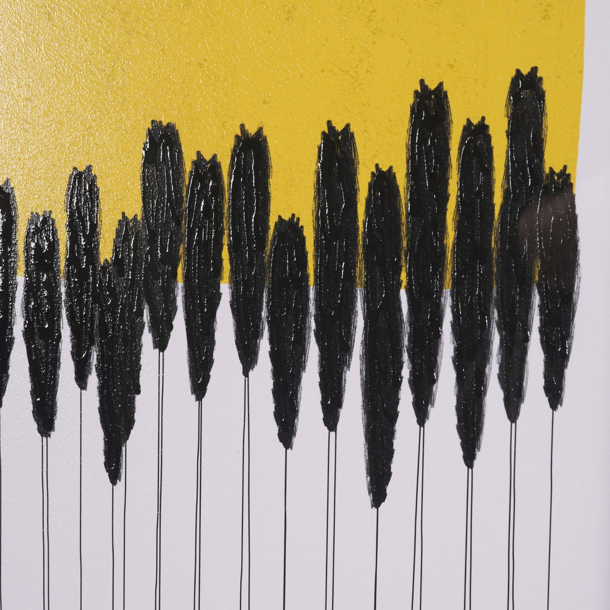 Black Reeds Yellow Abstract by Cats And Dogs Hand-Embellish Textured Framed Artwork Matt under Glass by Mercana at Eve Furniture
