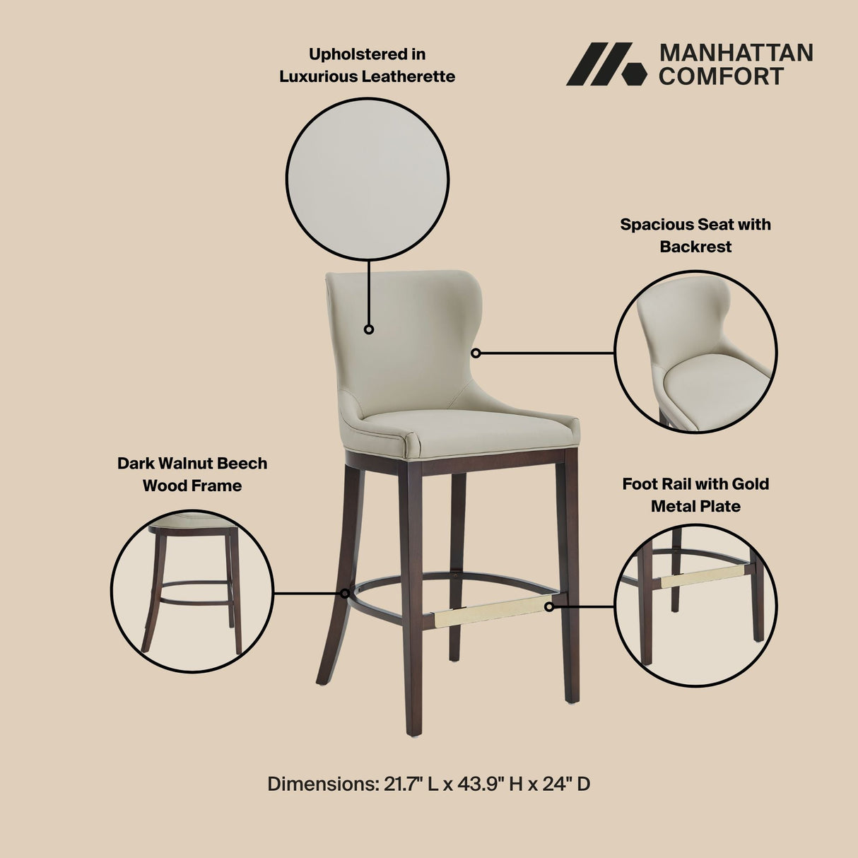 Blair Barstool in Stone (set of 3) by Manhattan Comfort at Eve Furniture