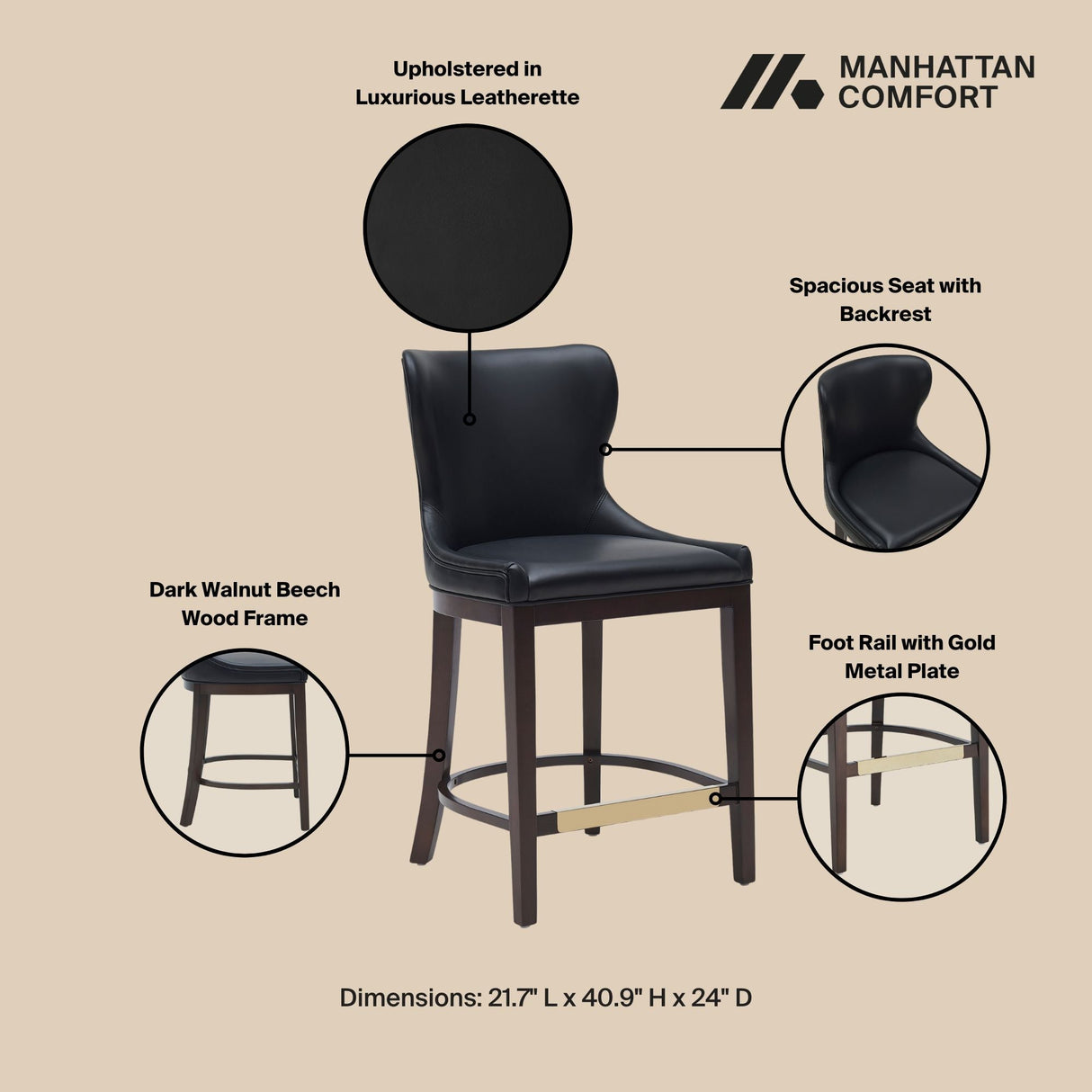 Blair Counter Stool in Black by Manhattan Comfort at Eve Furniture