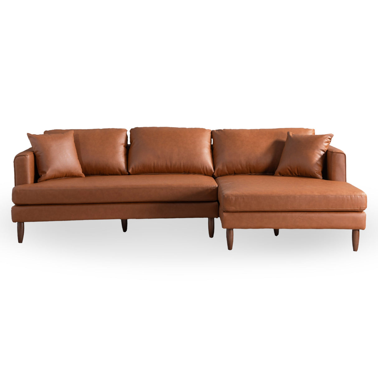 Blake L-Shaped Cognac Vegan Leather Sectional Sofa Right Facing by Ashcroft Furniture at Eve Furniture