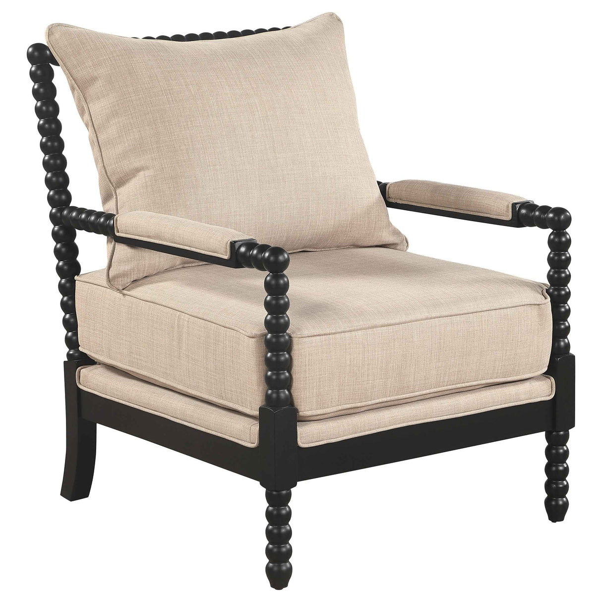 Blanchett Beige/Black Upholstered Bobbin Accent Chair by Coaster at Eve Furniture