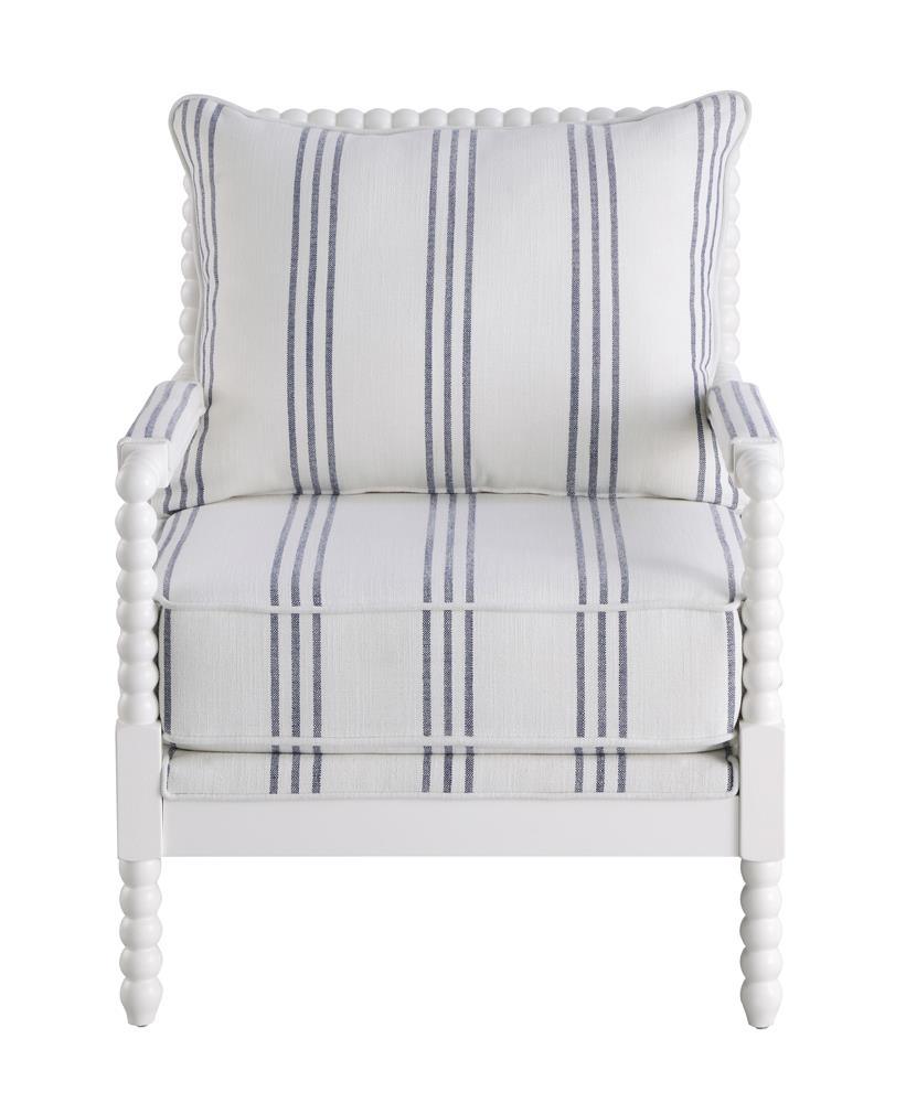 Blanchett White/Navy Upholstered Accent Chair with Spindle Accent by Coaster at Eve Furniture