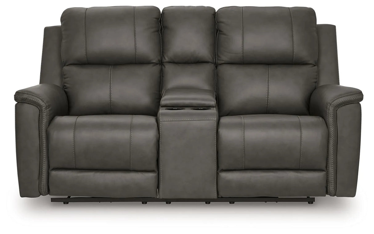 Bleckley Anchor Power Reclining Loveseat With Console / Adjustable Headrest by Ashley at Eve Furniture