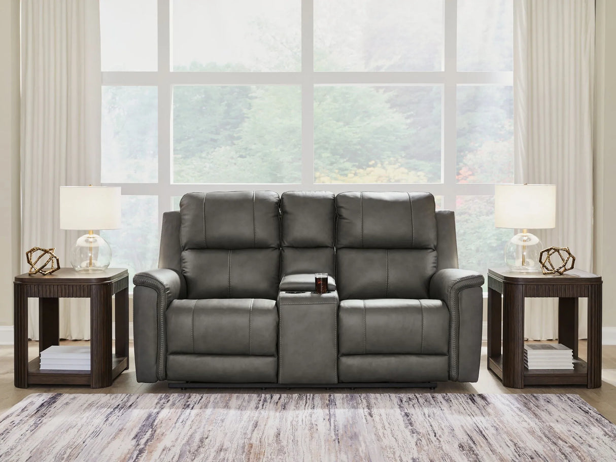 Bleckley Anchor Power Reclining Loveseat With Console / Adjustable Headrest by Ashley at Eve Furniture