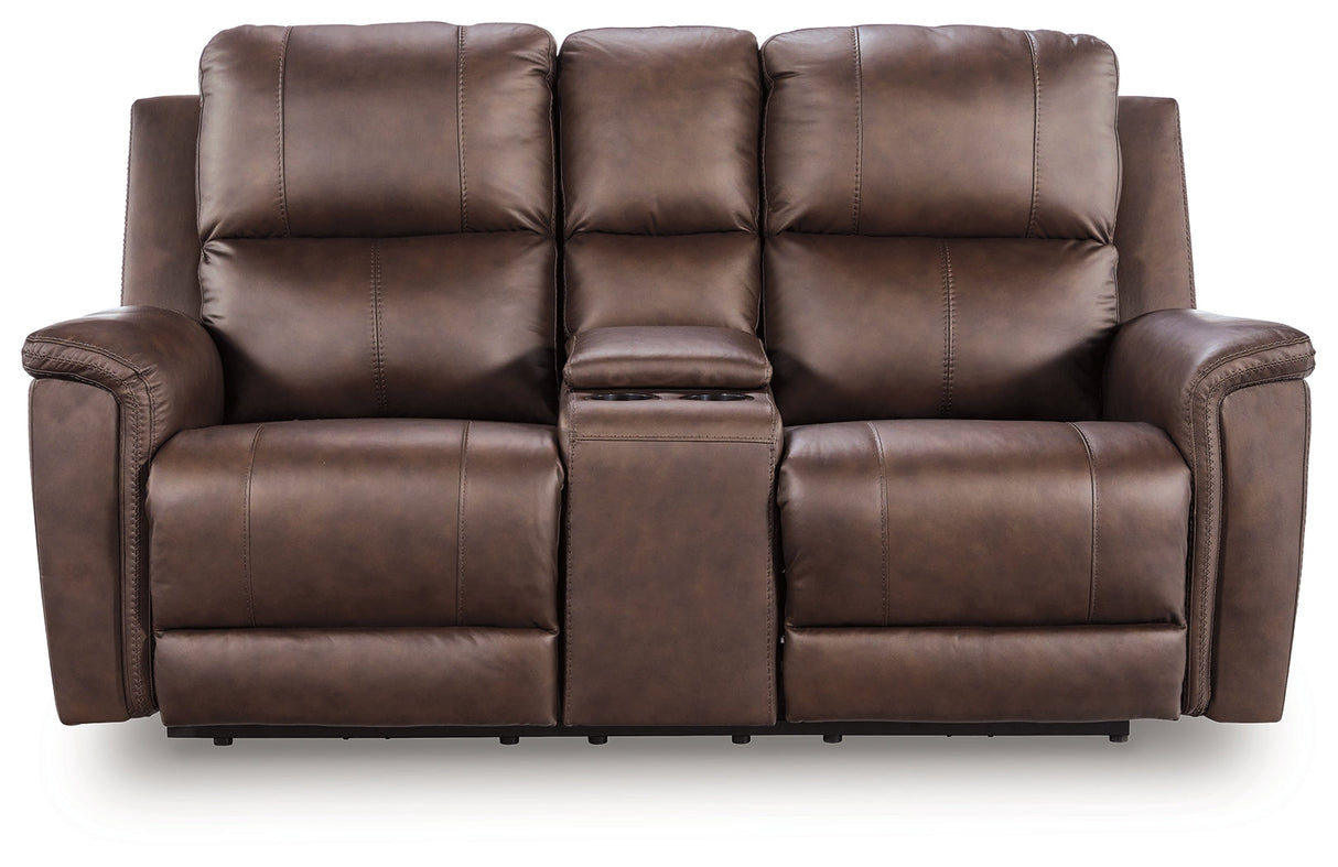 Bleckley Espresso Power Reclining Loveseat with ADJ Headrest by Ashley at Eve Furniture