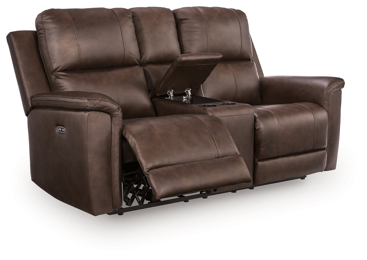 Bleckley Espresso Power Reclining Loveseat with ADJ Headrest by Ashley at Eve Furniture