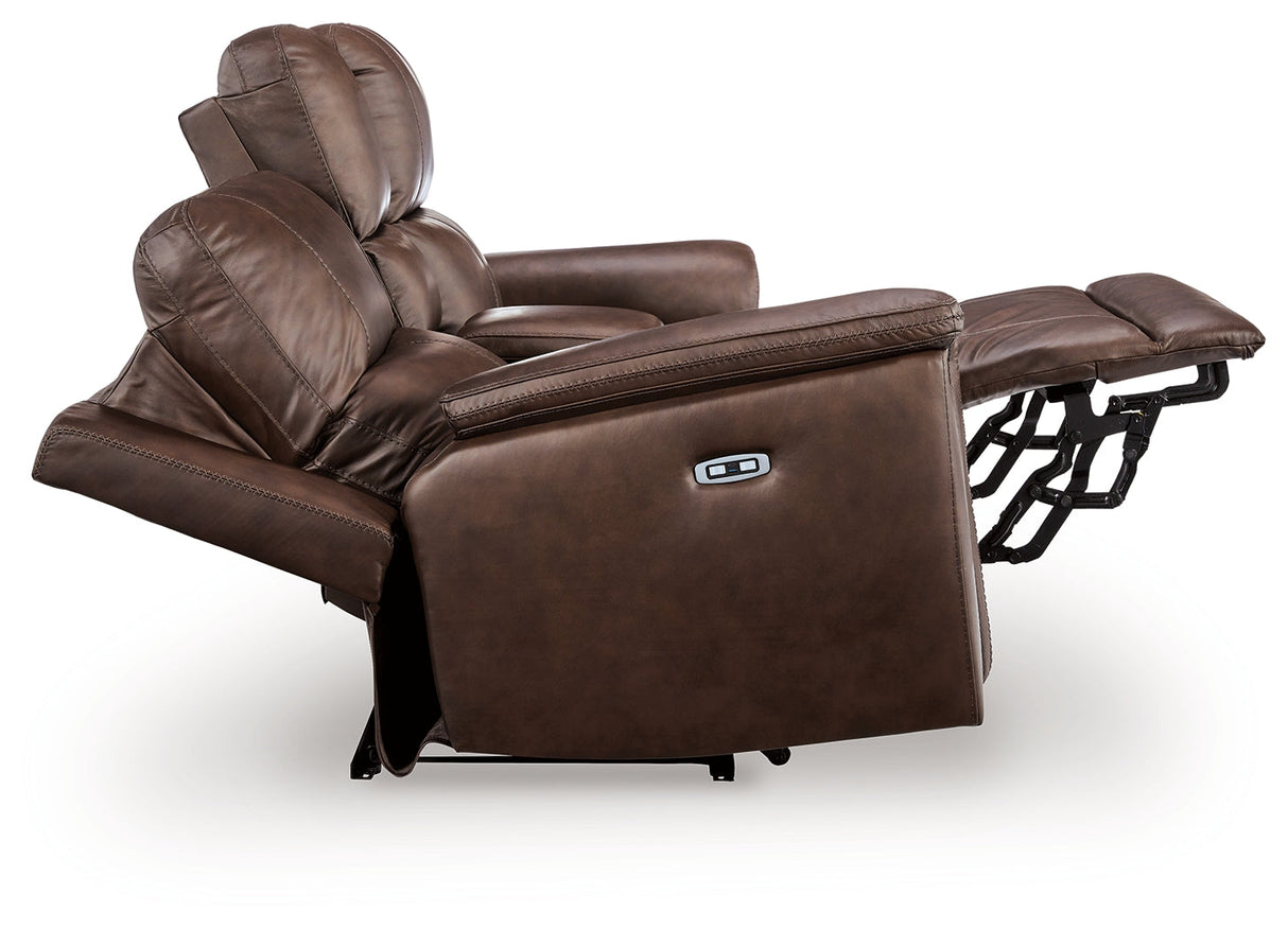Bleckley Espresso Power Reclining Loveseat with ADJ Headrest by Ashley at Eve Furniture
