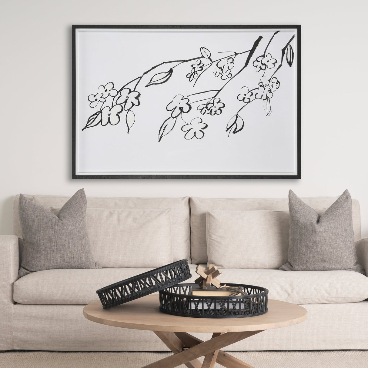 Blossoming Cherry Branch by Mercana Studio Hand Embellished Framed Art Print Matted under Glass by Mercana at Eve Furniture