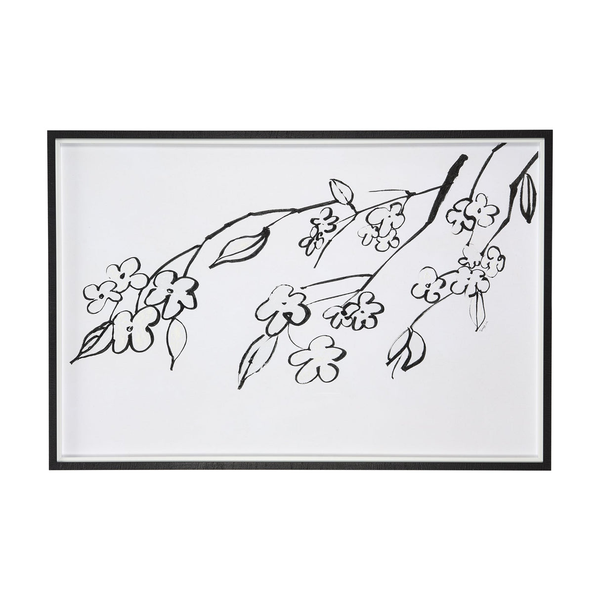 Blossoming Cherry Branch by Mercana Studio Hand Embellished Framed Art Print Matted under Glass by Mercana at Eve Furniture