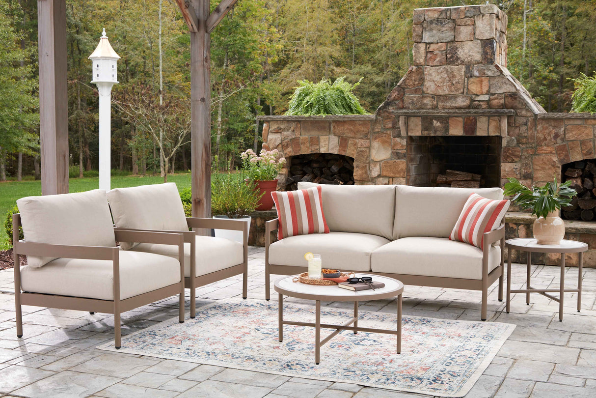 Bluff Trail Beige Outdoor Loveseat/Chairs/Tables Set (Set of 5) by Ashley at Eve Furniture