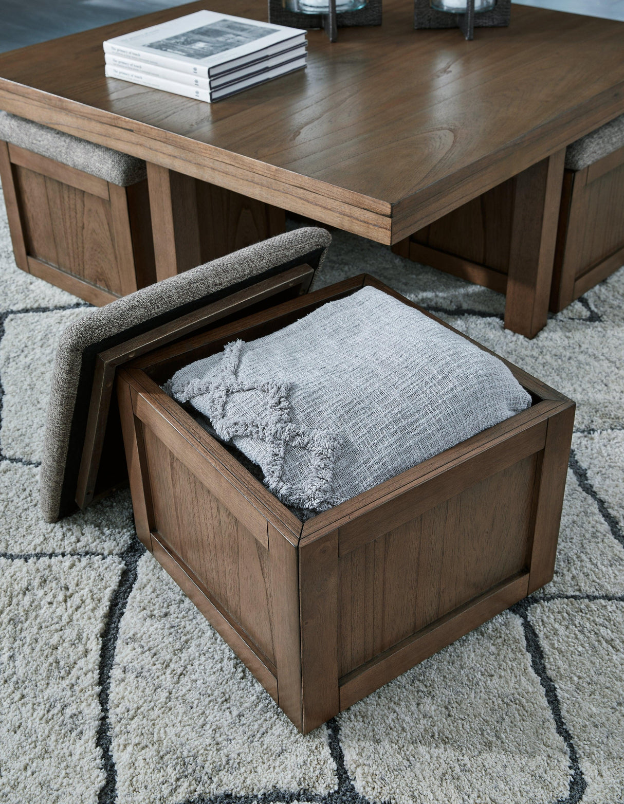 Boardernest Brown Coffee Table with 4 Stools by Ashley at Eve Furniture