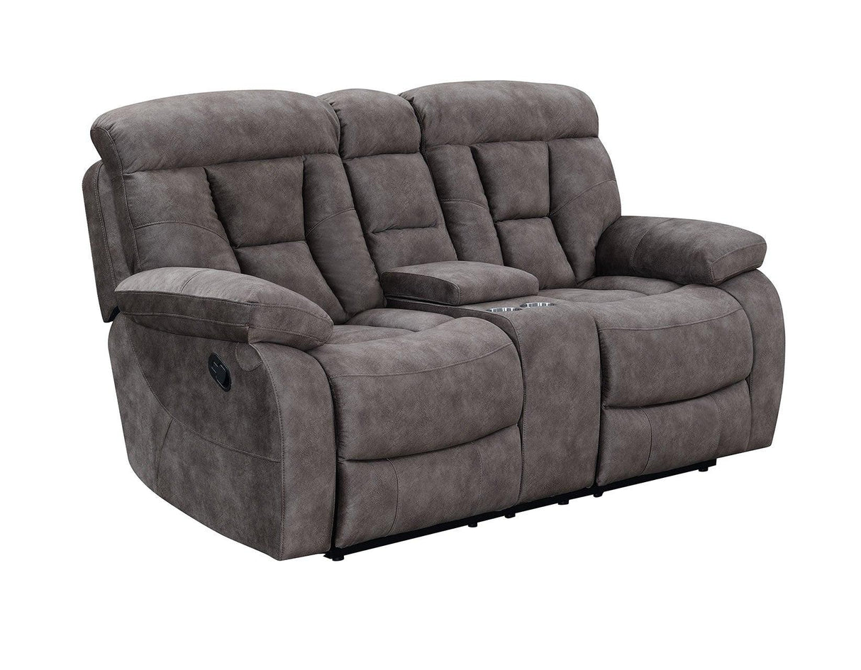 Bogata Dark Grey Manual Reclining Console Loveseat by Steve Silver at Eve Furniture