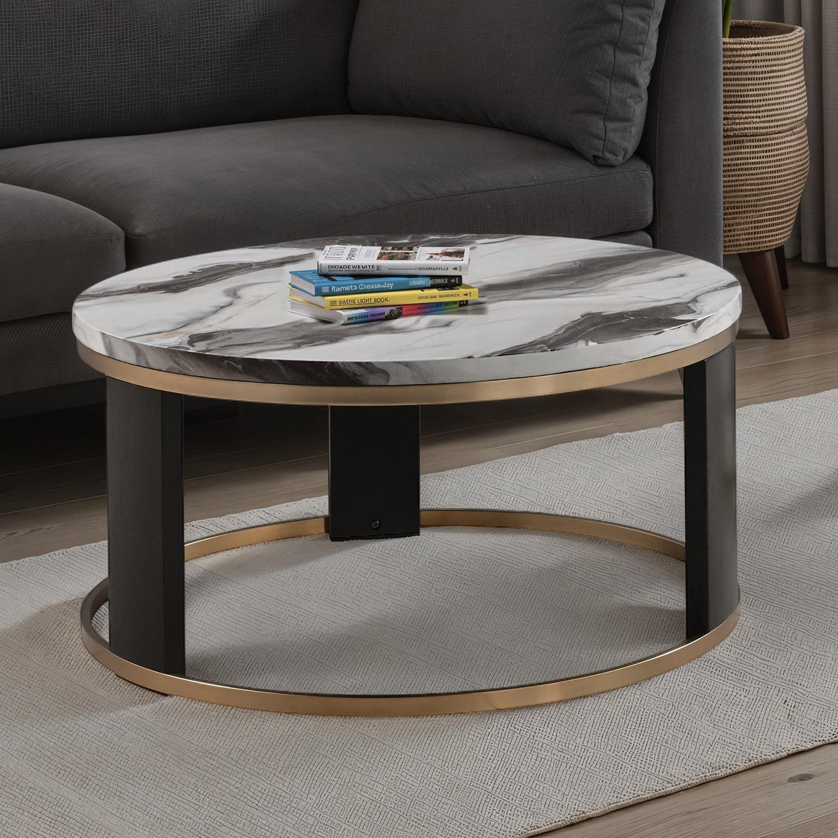 Bogor White/Gold/Black Round Cocktail Table