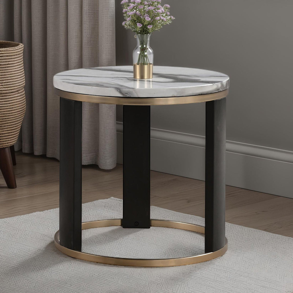 Bogor White/Gold/Black Round End Table