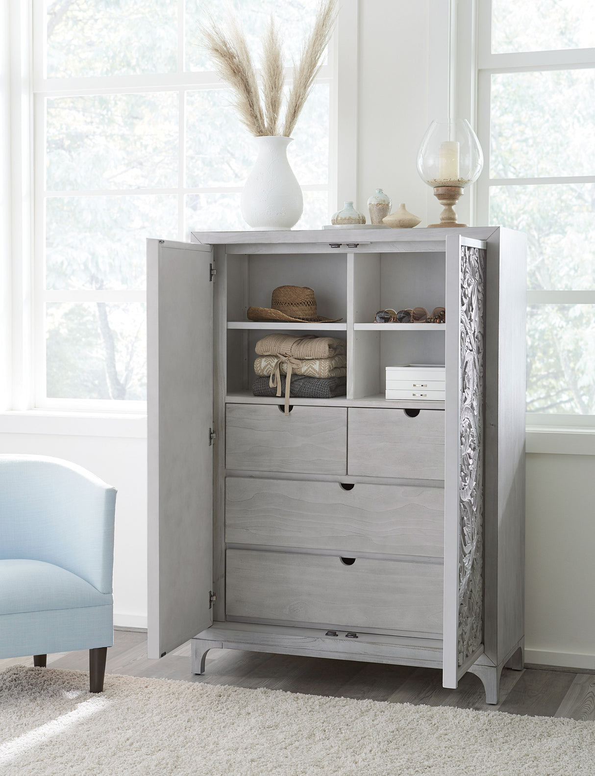 Boho Chic Wardrobe Chest in Washed White by Modus Furniture at Eve Furniture