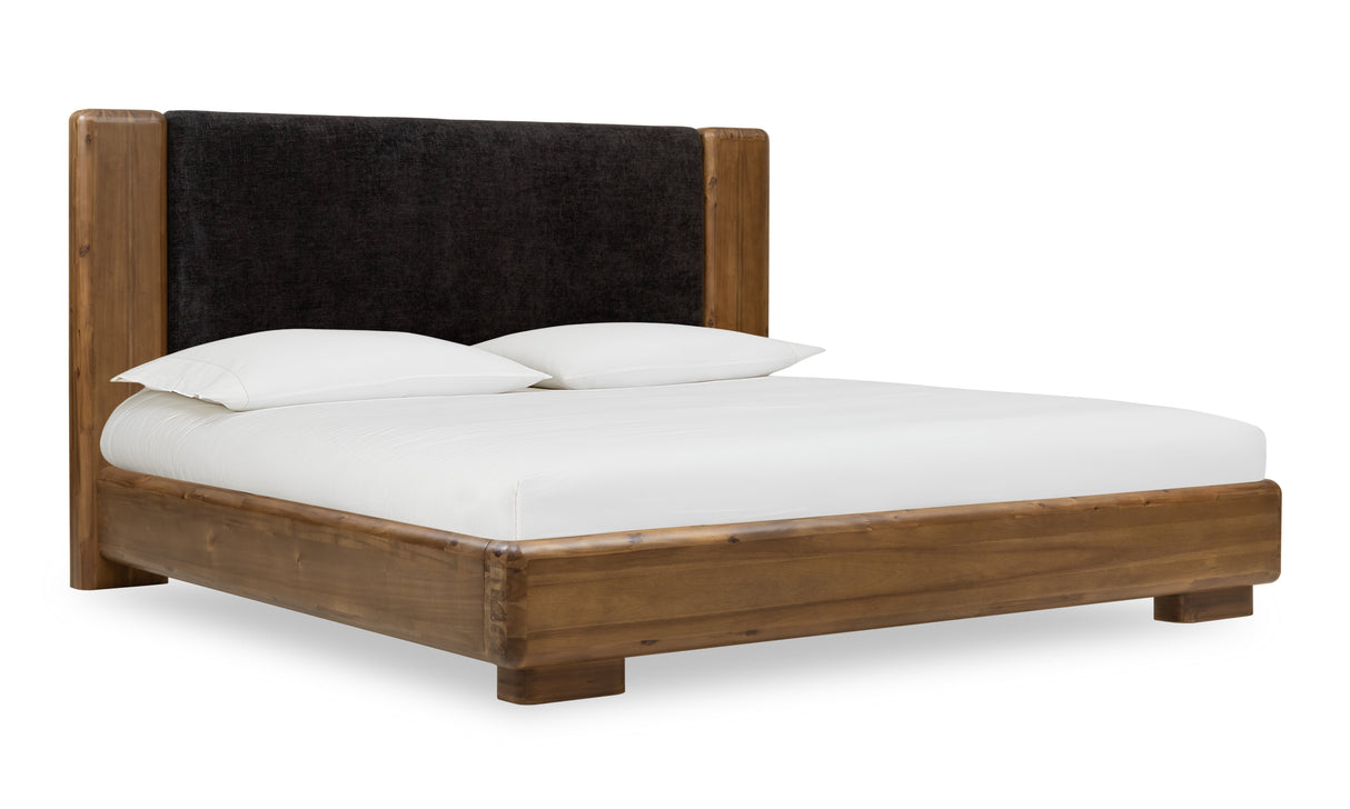 Boka Chenille Upholstered Acacia Wood Queen Platform Bed in Black and Impala by Modus Furniture at Eve Furniture