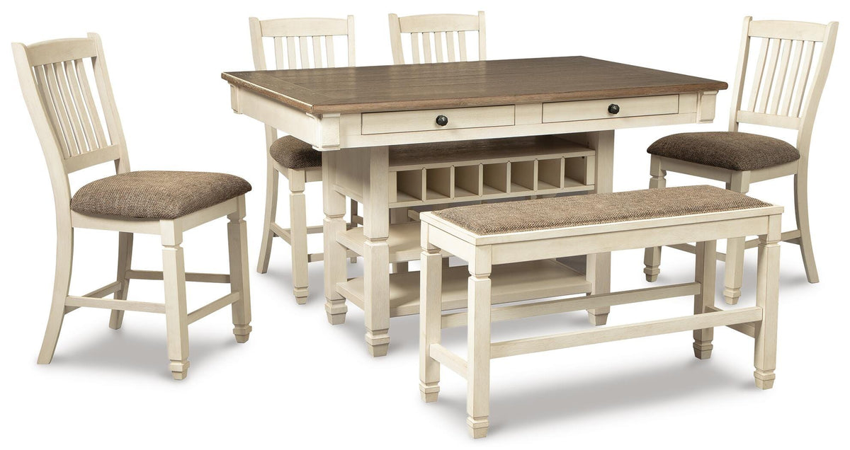Bolanburg Antique White Counter Height Dining Table and 4 Barstools and Bench by Ashley at Eve Furniture