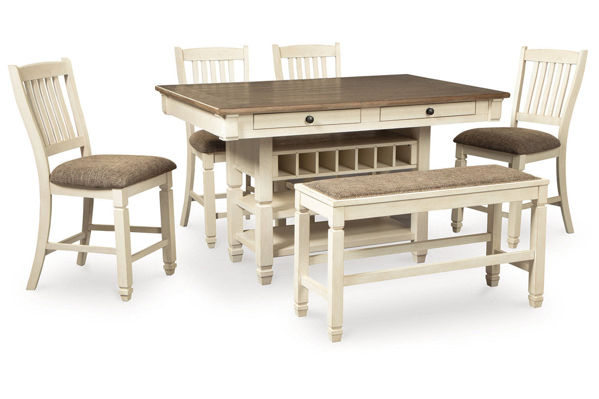 Bolanburg Antique White Counter Height Dining Table and 4 Barstools and Bench by Ashley at Eve Furniture
