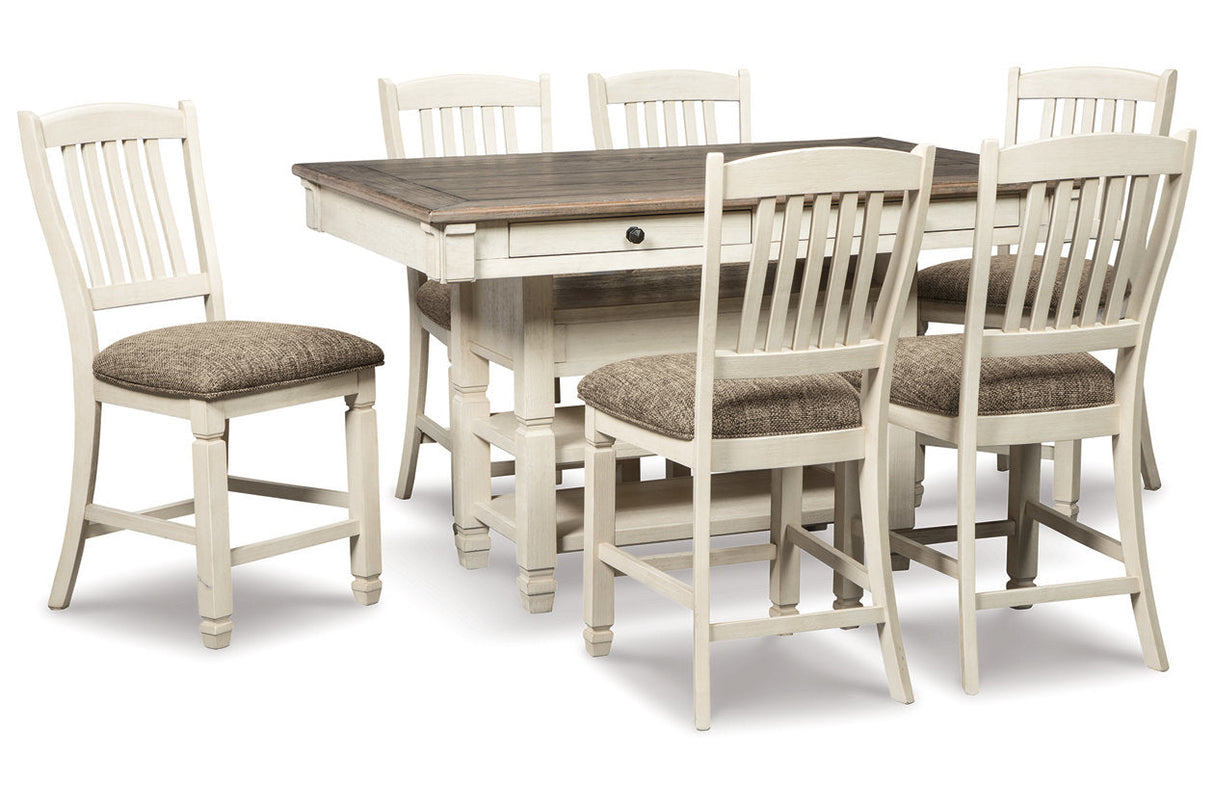 Bolanburg Antique White Counter Height Dining Table with 6 Barstools by Ashley at Eve Furniture