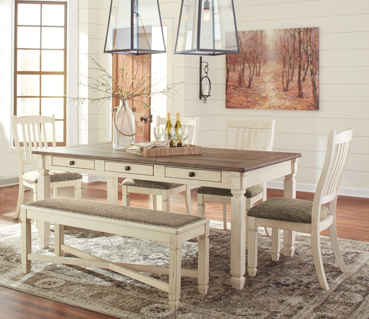Bolanburg Antique White Dining Table with 4 Chairs and Bench by Ashley at Eve Furniture
