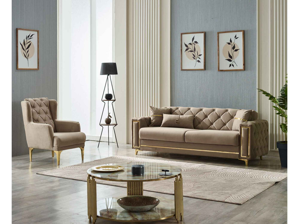 Bolivya Beige Chair with Gold Legs by Furnia at Eve Furniture