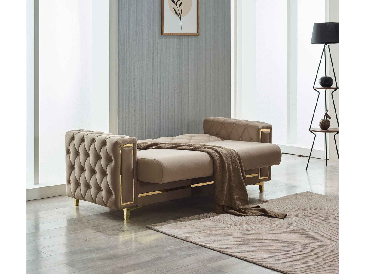 Bolivya Beige Convertible Loveseat With Gold Legs by Furnia at Eve Furniture