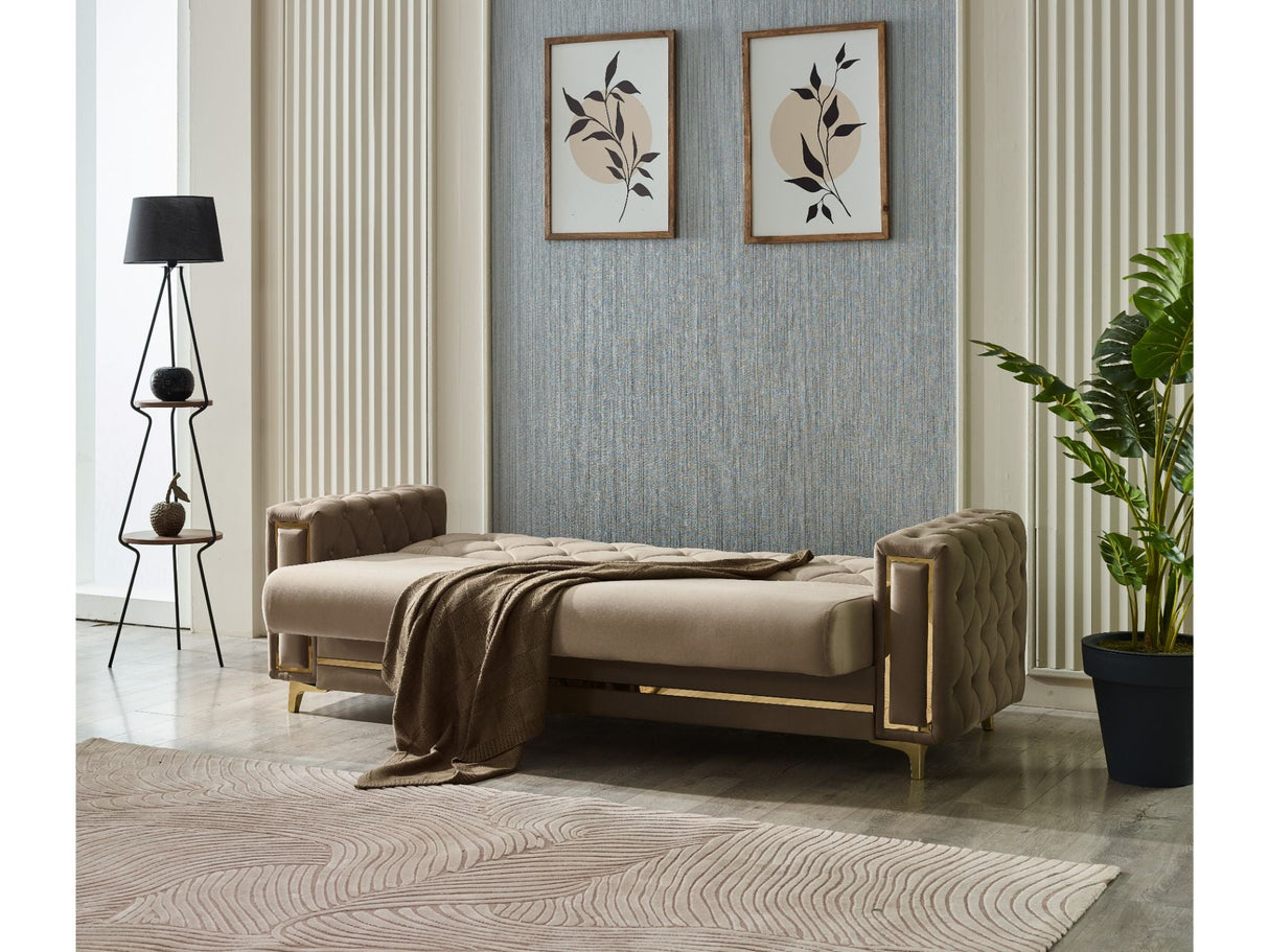 Bolivya Convertible Sofa Beige With Gold Legs by Furnia at Eve Furniture