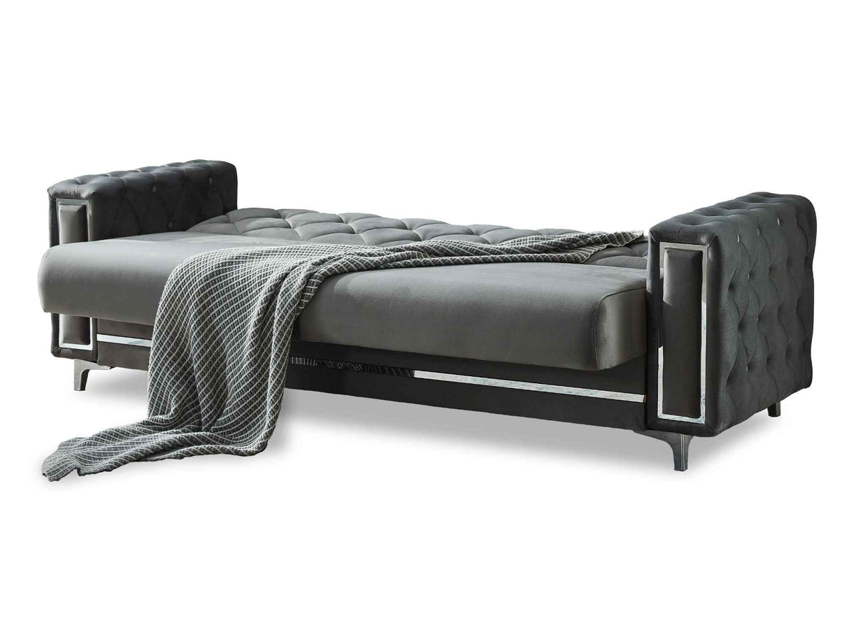 Bolivya Convertible Sofa With Silver Legs in Grey by Furnia at Eve Furniture