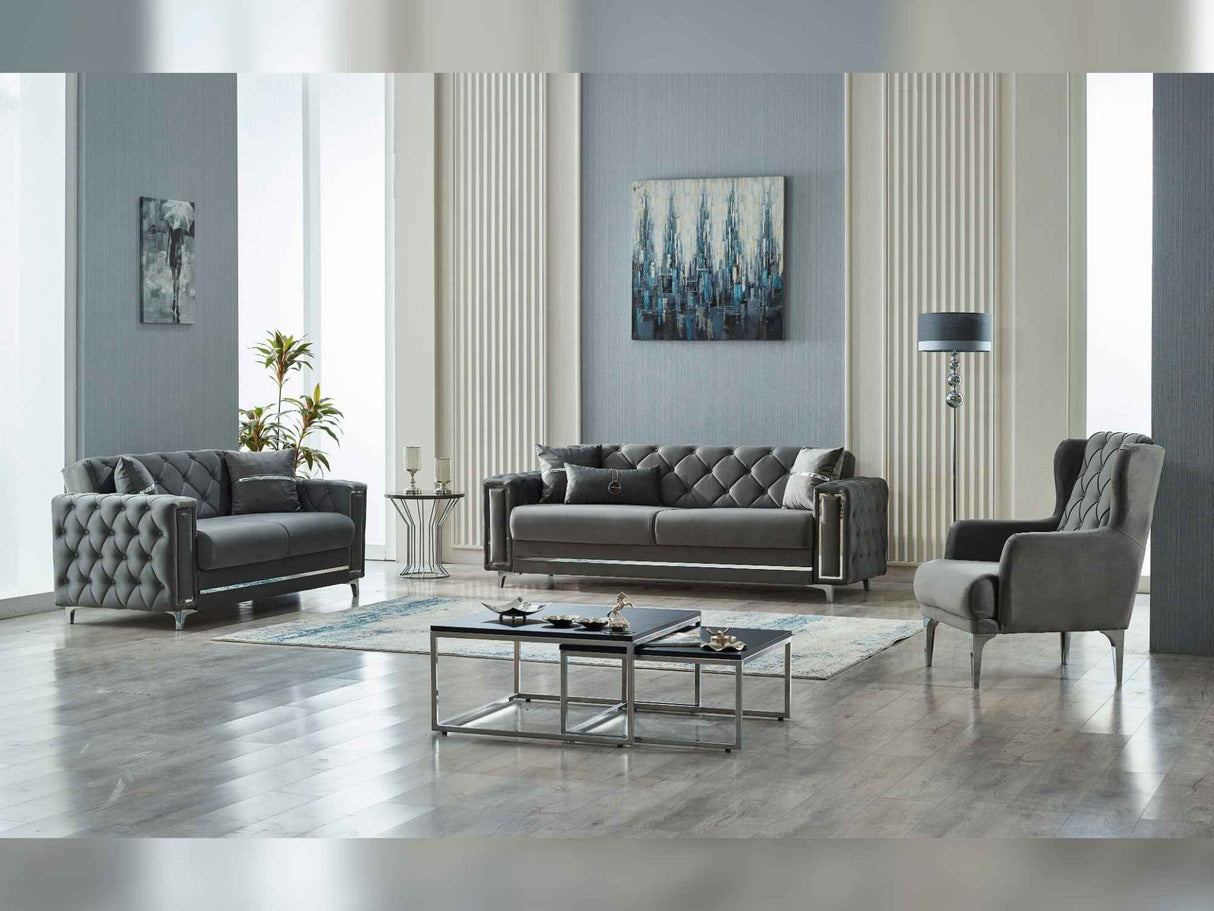 Bolivya Grey 3-pieces (Sofa & Loveseat & Chair) Living Room Set by Furnia at Eve Furniture