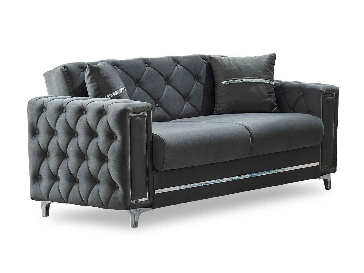 Bolivya Grey Convertible Loveseat With Silver Legs by Furnia at Eve Furniture