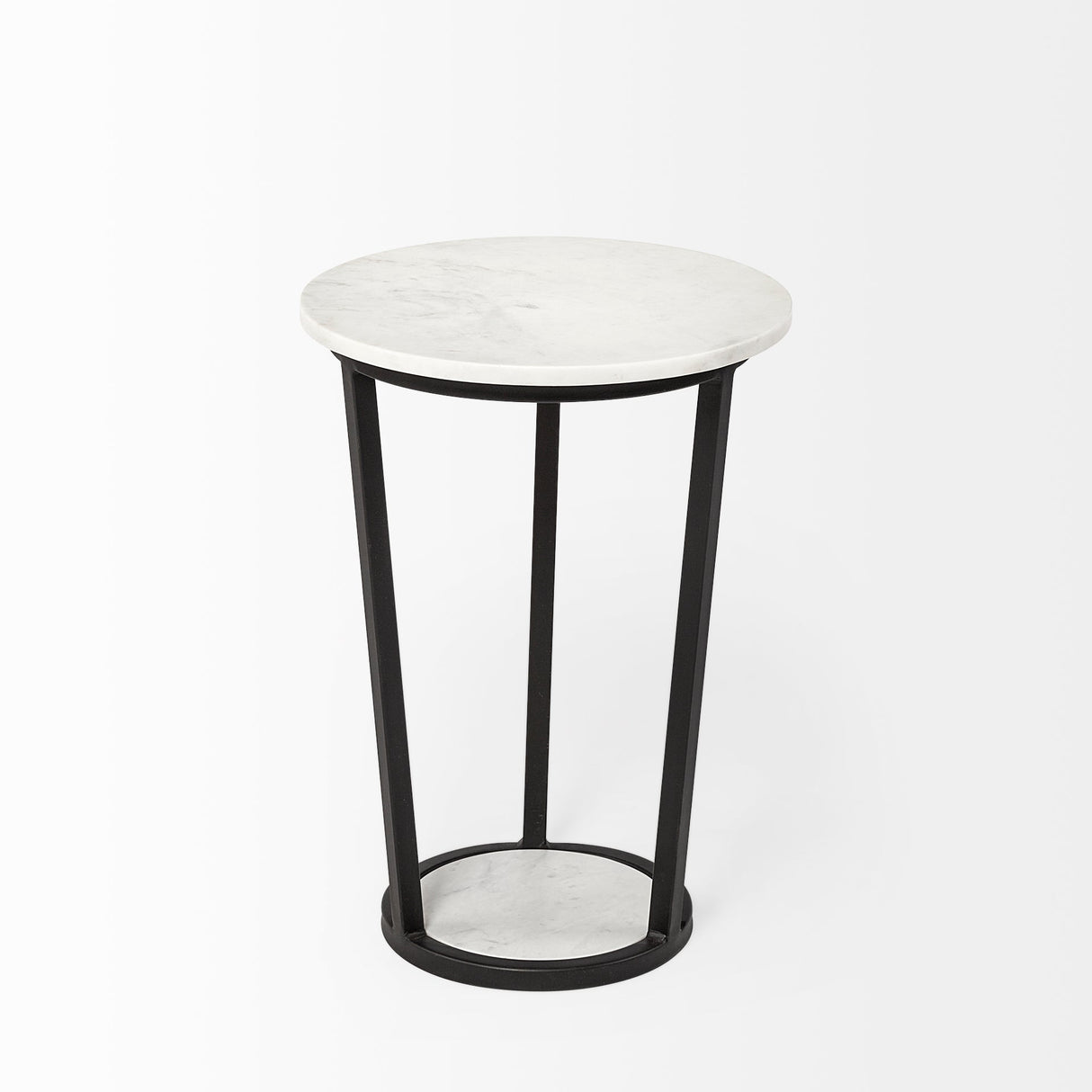 Bombola I (Small) 15L x 15W White Round Marble Top W/Black Metal Frame Accent Table by Mercana at Eve Furniture
