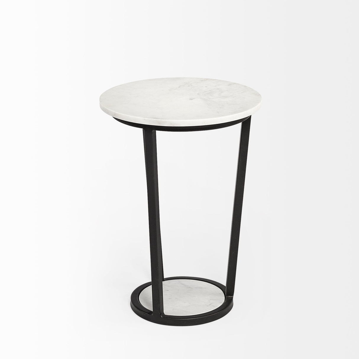 Bombola I (Small) 15L x 15W White Round Marble Top W/Black Metal Frame Accent Table by Mercana at Eve Furniture