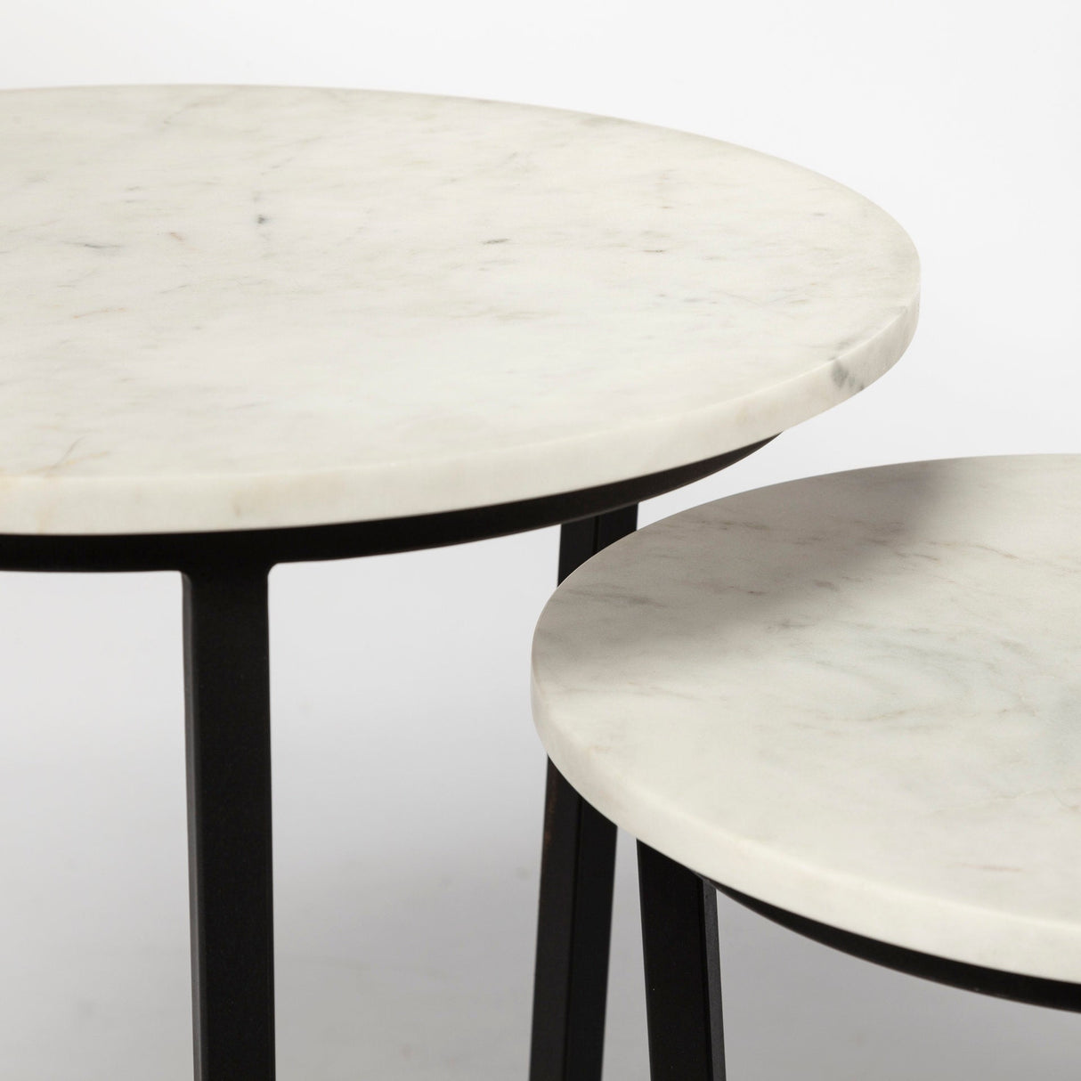 Bombola I (Small) White Round Marble Top W/Black Metal Frame Accent Table by Mercana at Eve Furniture