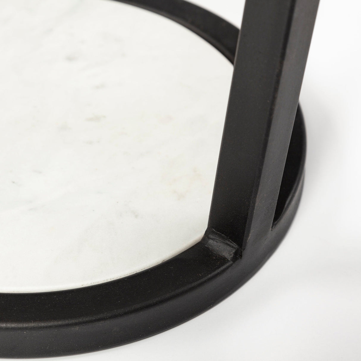 Bombola I (Small) White Round Marble Top W/Black Metal Frame Accent Table by Mercana at Eve Furniture