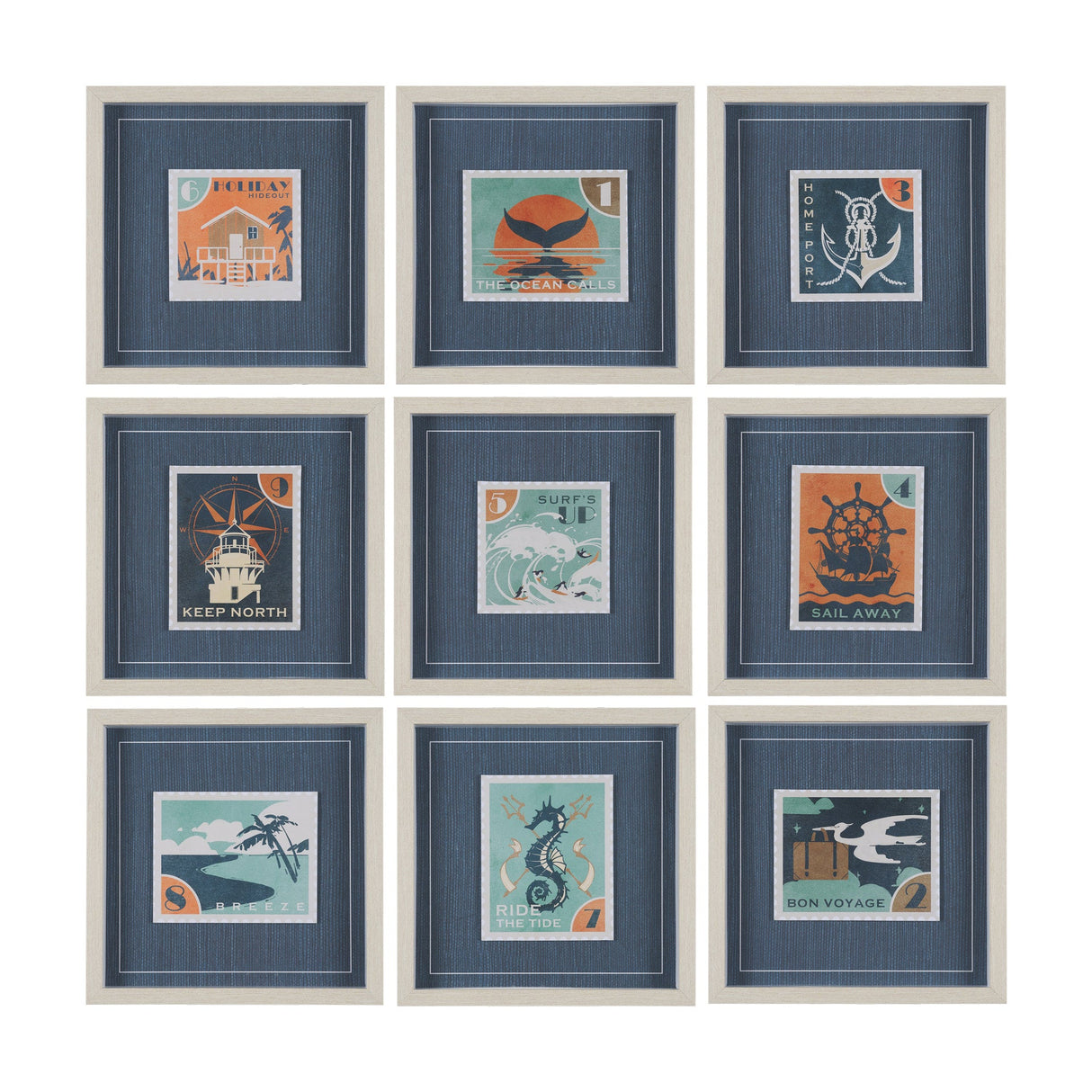 Bon Voyage (Set of 9) by Mercana Studio a Hand Embellished Framed Art Print Matted under Glass by Mercana at Eve Furniture