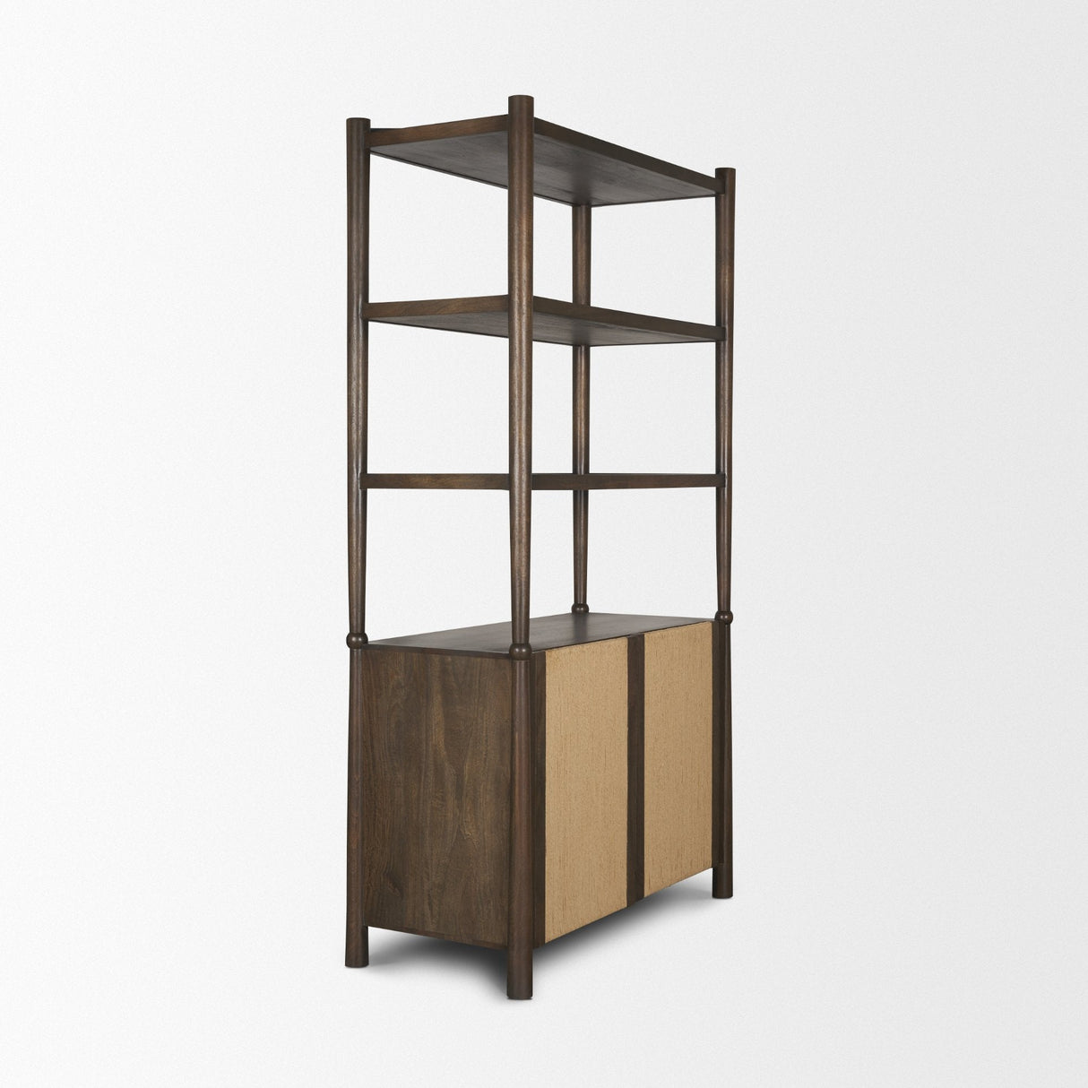 Bondi 2 Door Open Dark Brown Wood w/ Paper Rope Shelving Unit by Mercana at Eve Furniture
