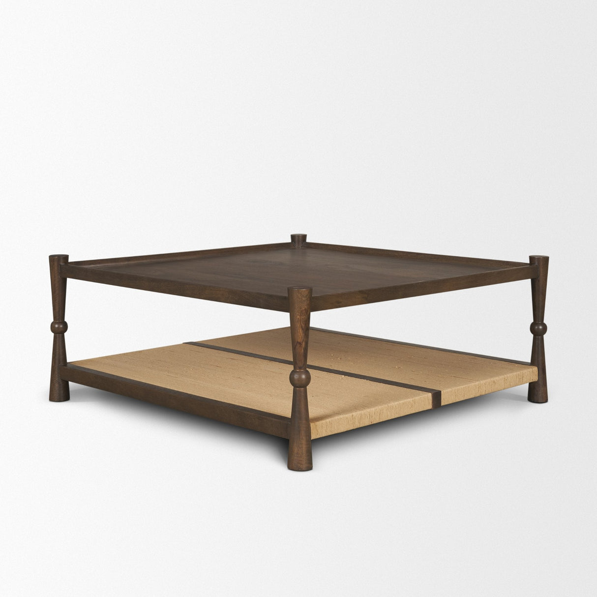 Bondi 42" Dark Brown Wood w/ Paper Rope Shelf Square Coffee Table by Mercana at Eve Furniture