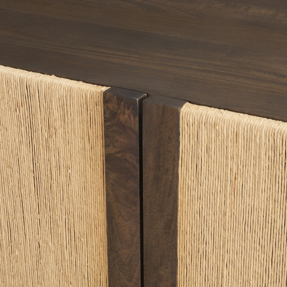 Bondi Dark Brown Wood w/ Paper Rope 4 Door Closed Sideboard by Mercana at Eve Furniture