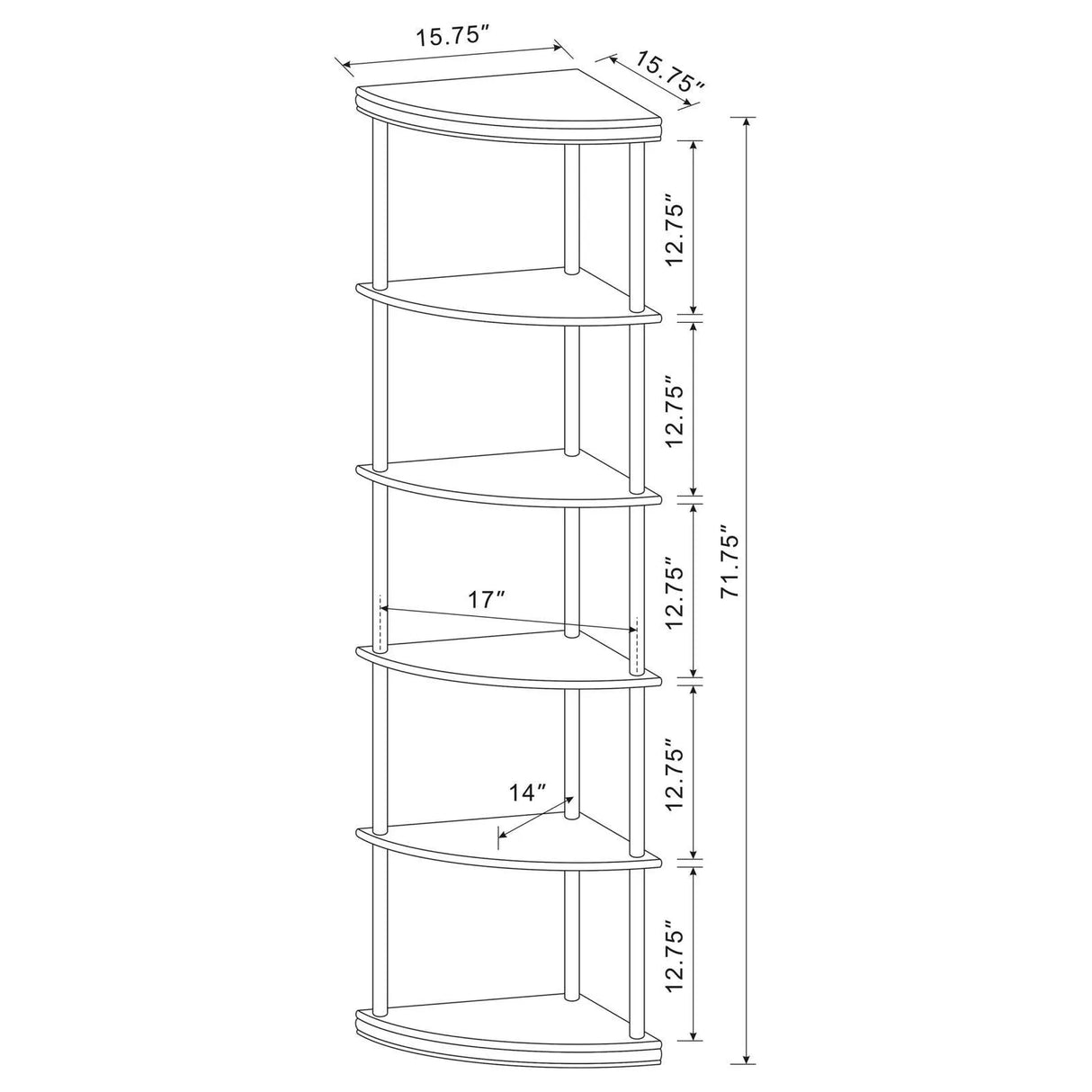 Bonwick Cappuccino 5-Shelf Corner Bookshelf by Coaster at Eve Furniture