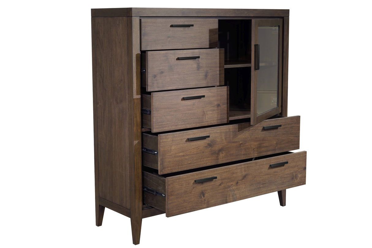 Boracay Five Drawer One Door Walnut Sweater Chest in Wild Oats Brown by Modus Furniture at Eve Furniture