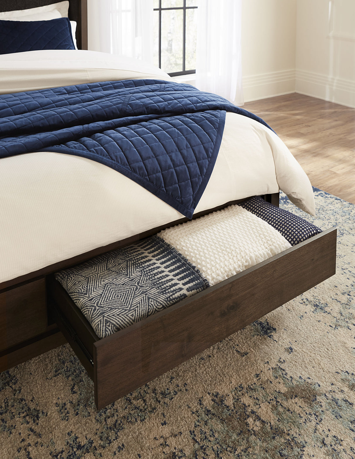 Boracay Upholstered Eastern King Wingback Storage Bed in Wild Oats Brown by Modus Furniture at Eve Furniture