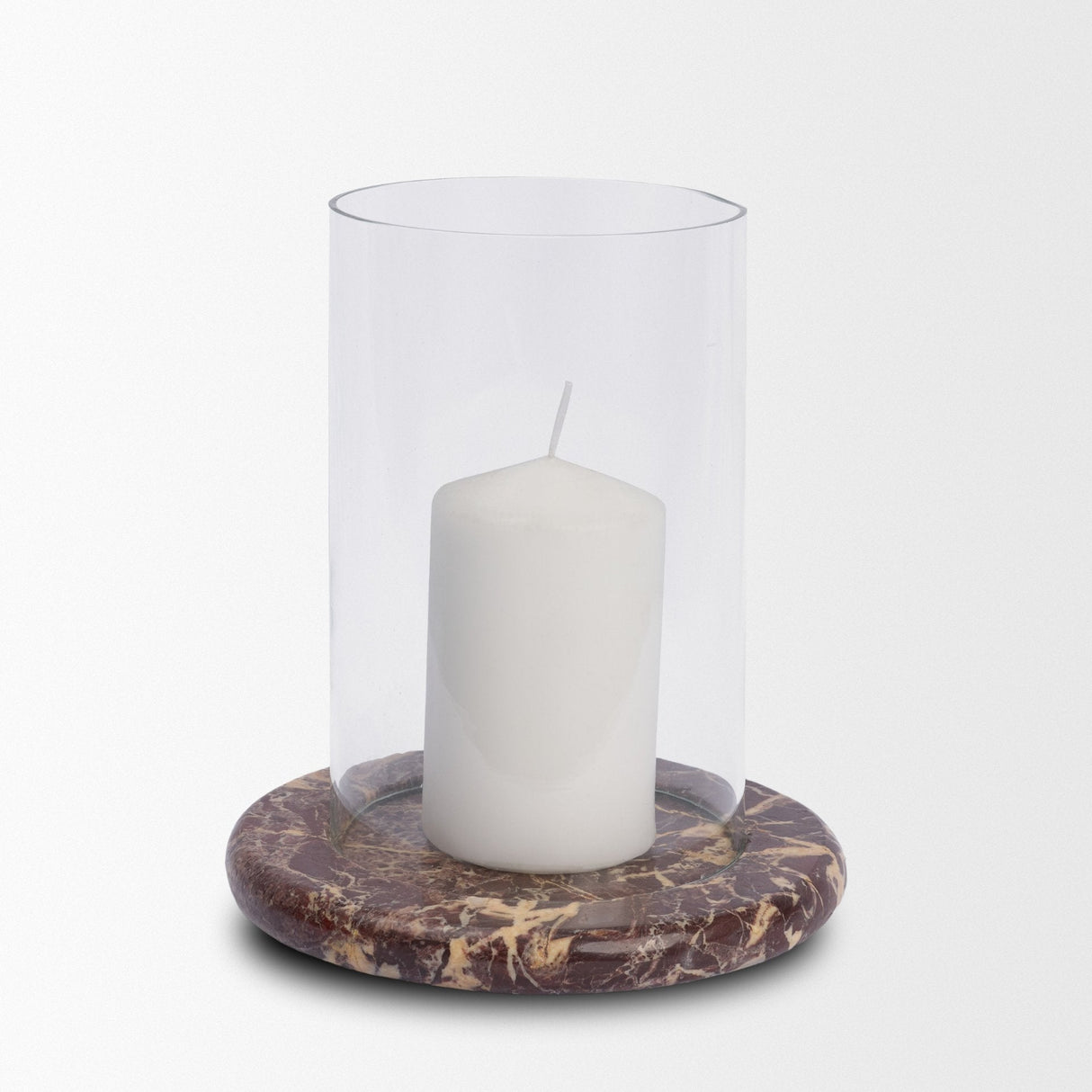 Bordo Red Marble w/ Glass Hurricane Candle Holder by Mercana at Eve Furniture