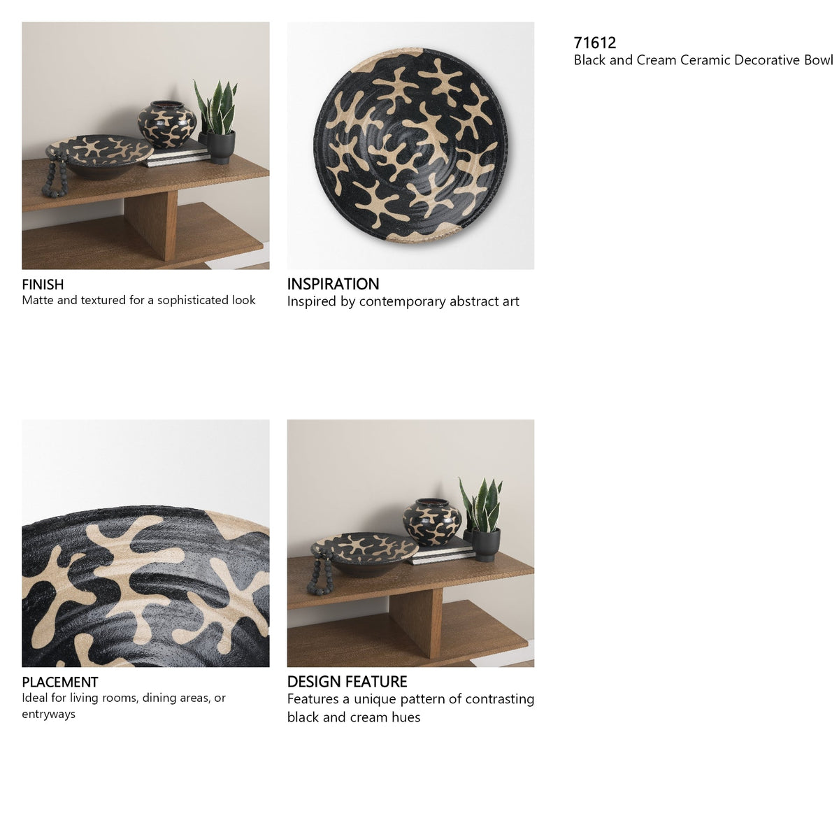 Bosma Black and Cream Ceramic Decorative Bowl by Mercana at Eve Furniture