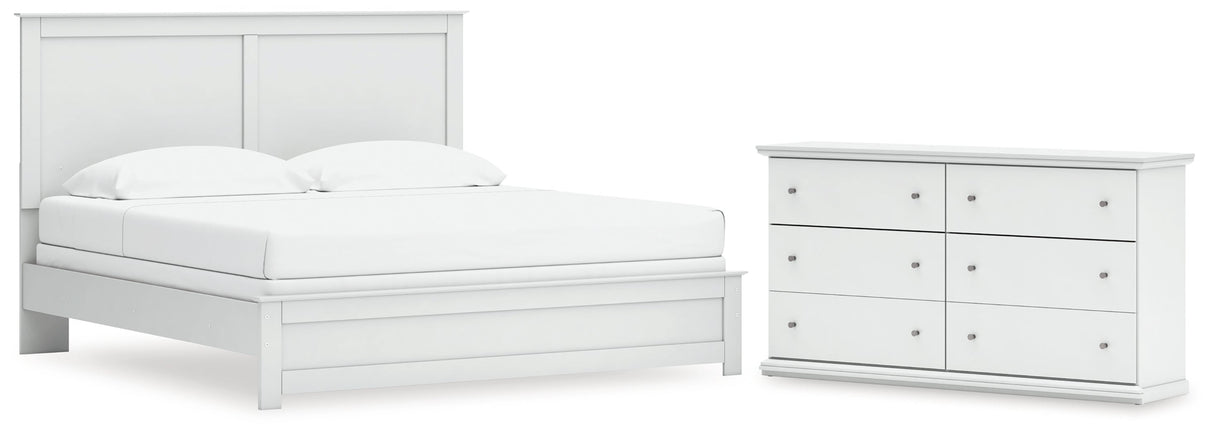 Bostwick Shoals King Panel Bed with Dresser in White by Ashley at Eve Furniture